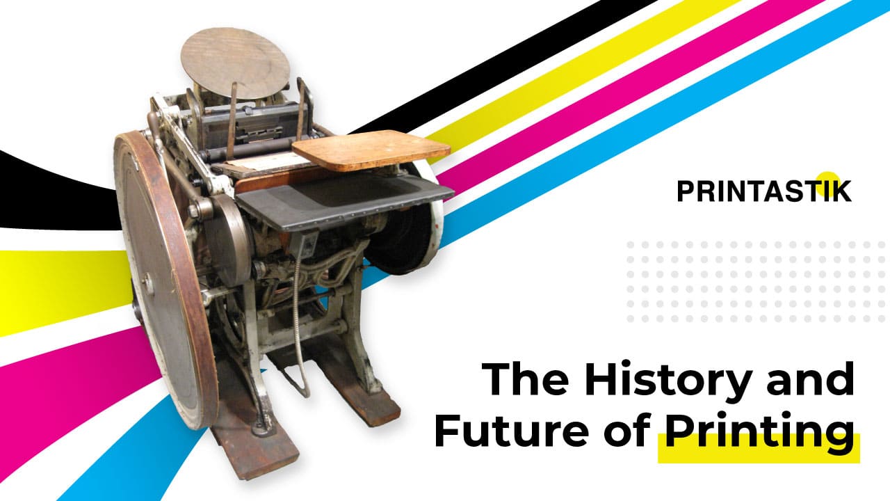 An online banner featuring of an old printing press with text "The history and future of printing" and Printastik logo